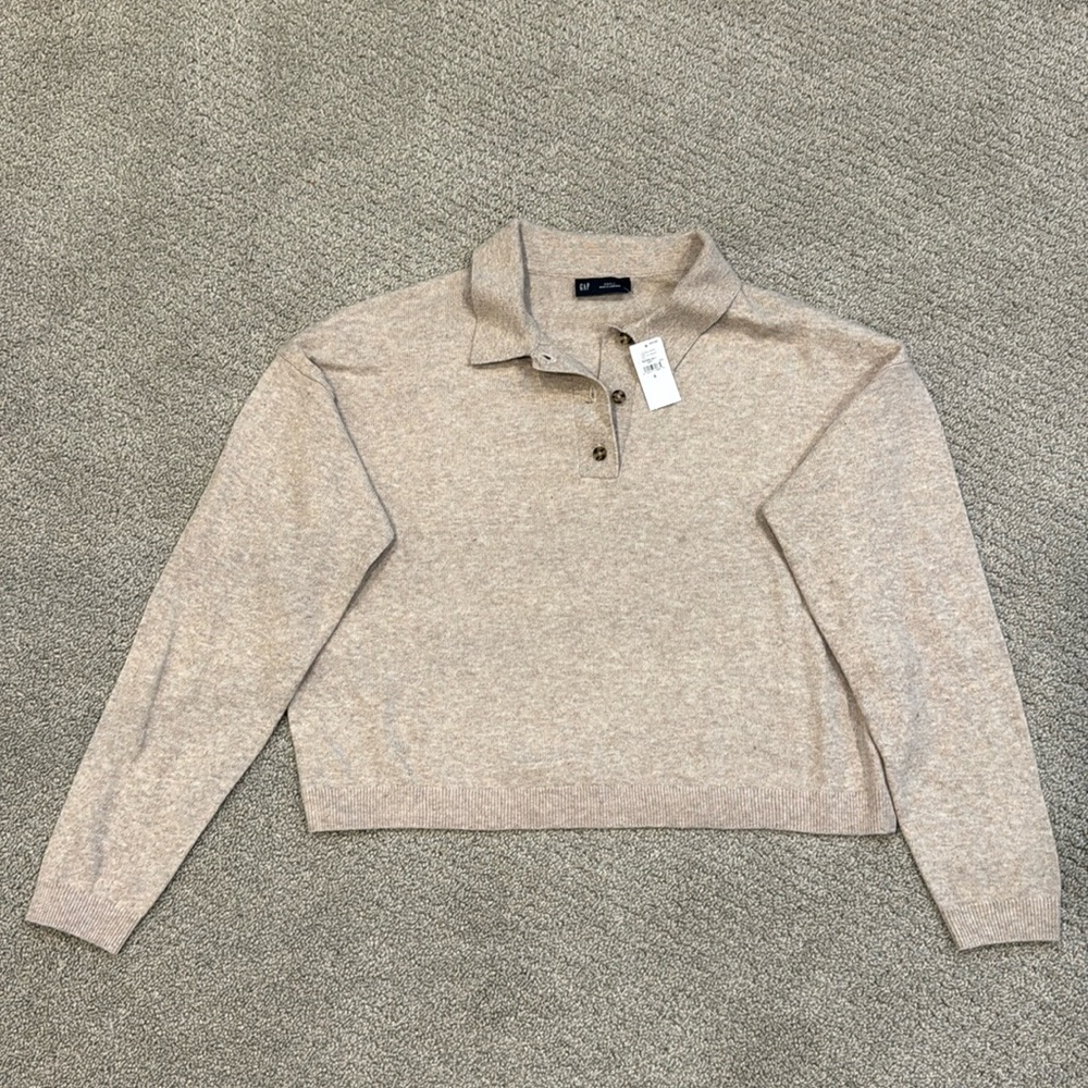 Woman’s CashSoft Relaxed Polo Sweater; Beige